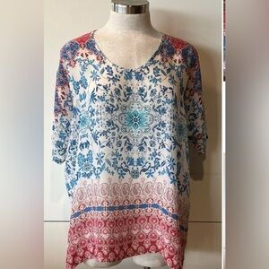 Johnny Was Cupra floral flowy tunic top size 1X boho